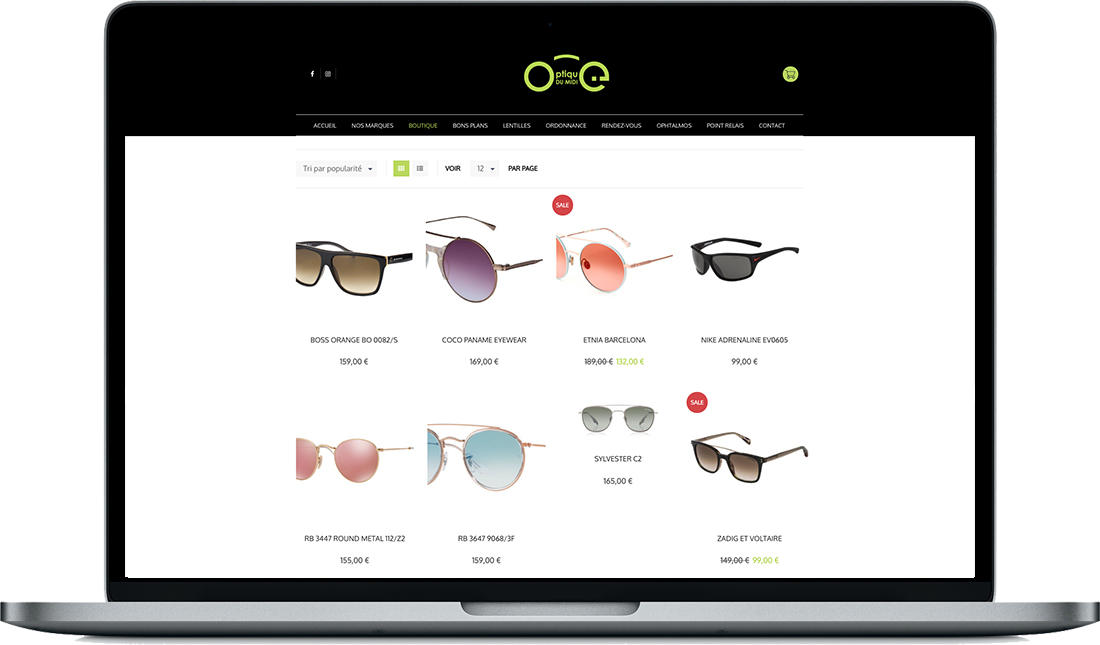 Site e-commerce pour les opticiens